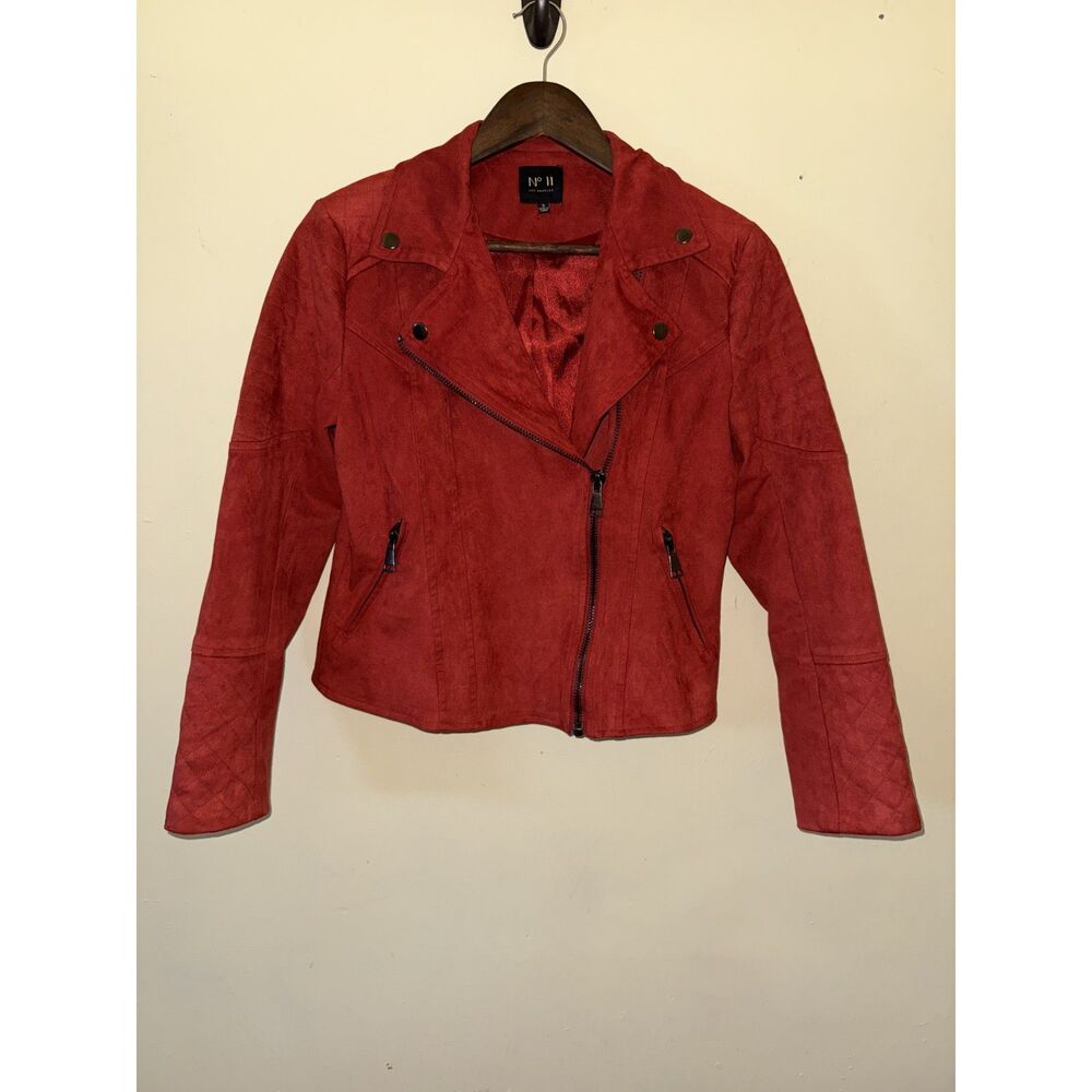No.11 Los Angeles Red Faux Suede Moto Jacket Small Quilted Asymmetric Zip - Picture 1 of 7